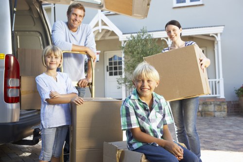 Organised packing materials and labelled boxes for moving services in Bromley