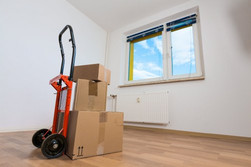 Packed boxes and furniture prepared for transport in Bromley